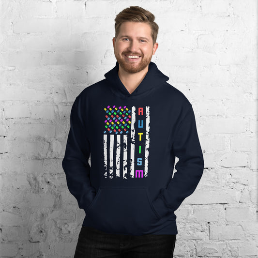 Autism Awareness American Flag Pullover Unisex Hoodie - Broken Knuckle Apparel