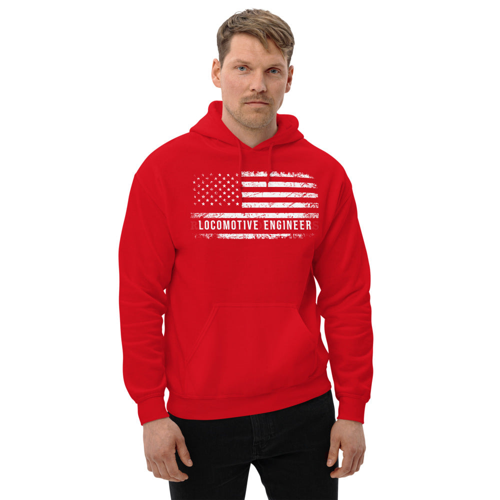 Locomotive Engineer American Flag Pullover Unisex Hoodie - Broken Knuckle Apparel