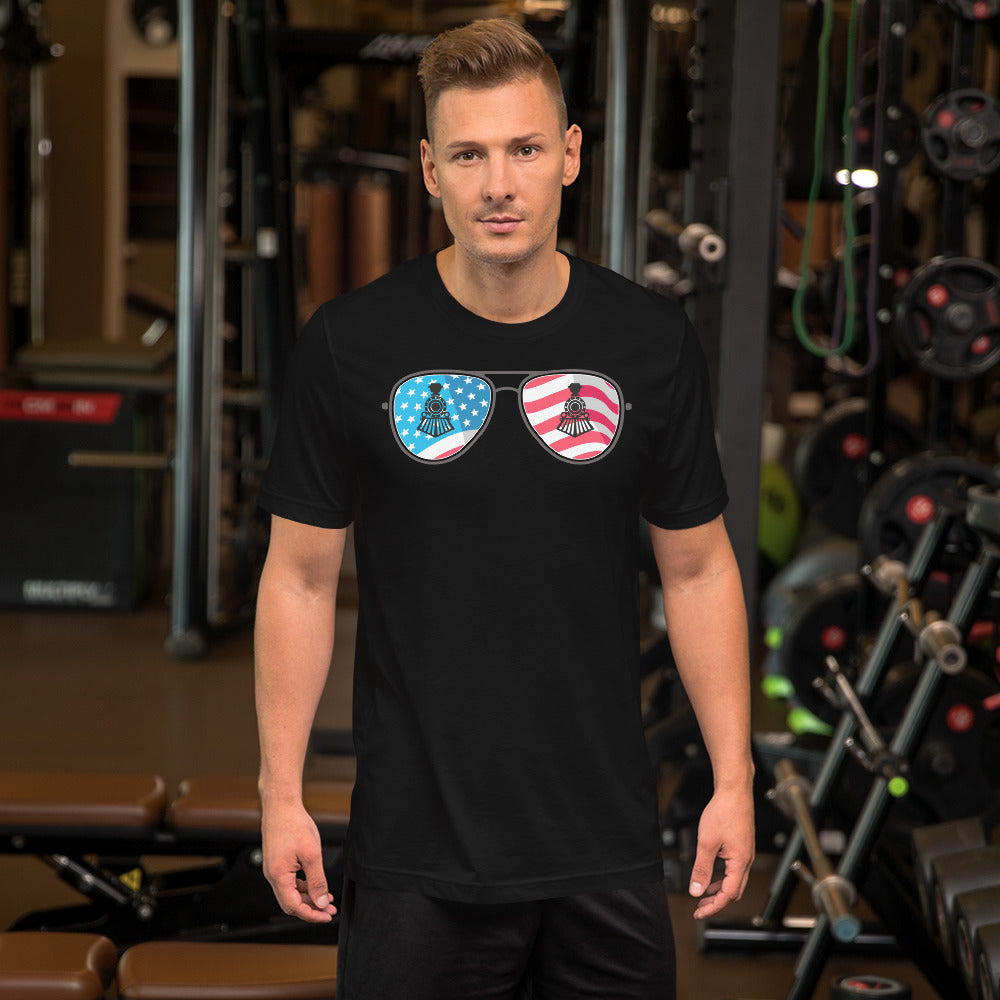 Train American Flag Glasses Men's t-shirt - Broken Knuckle Apparel