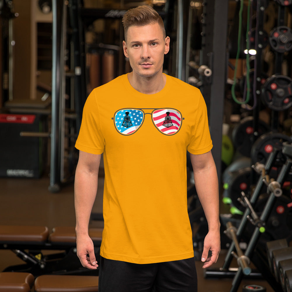 Train American Flag Glasses Men's t-shirt - Broken Knuckle Apparel