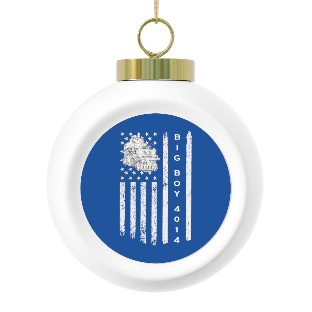 UP Big Boy 4014 American Flag Blue Christmas Ball Ornament - Broken Knuckle Apparel