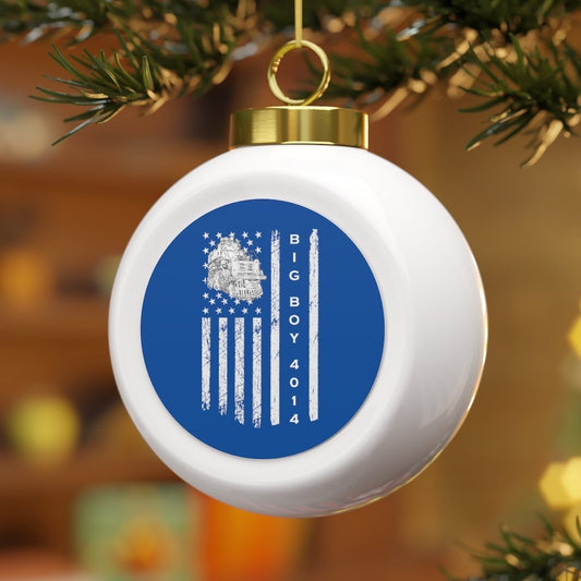 UP Big Boy 4014 American Flag Blue Christmas Ball Ornament - Broken Knuckle Apparel