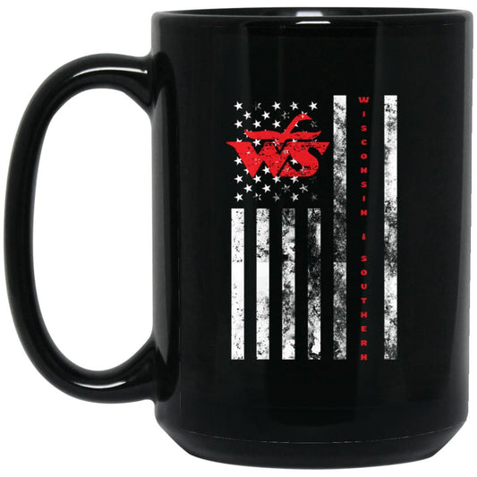 Wisconsin and Southern American Flag 15 oz. Black Mug - Broken Knuckle Apparel