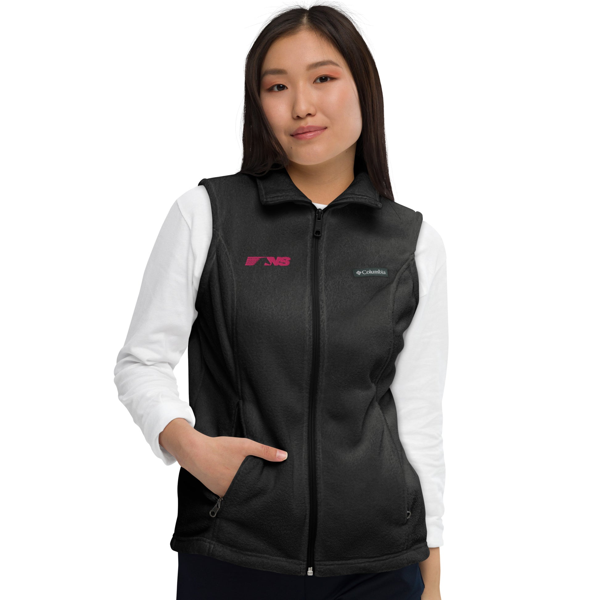 Norfolk Southern Pink Logo Women’s Columbia fleece vest - Broken Knuckle Apparel
