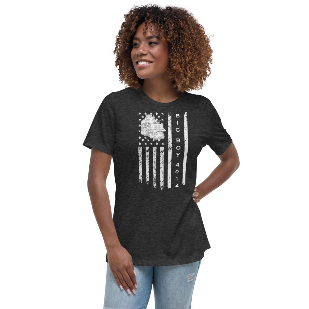 UP Big Boy 4014 American Flag Women's Relaxed T-Shirt - Broken Knuckle Apparel