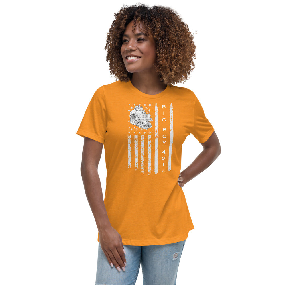 UP Big Boy 4014 American Flag Women's Relaxed T-Shirt - Broken Knuckle Apparel