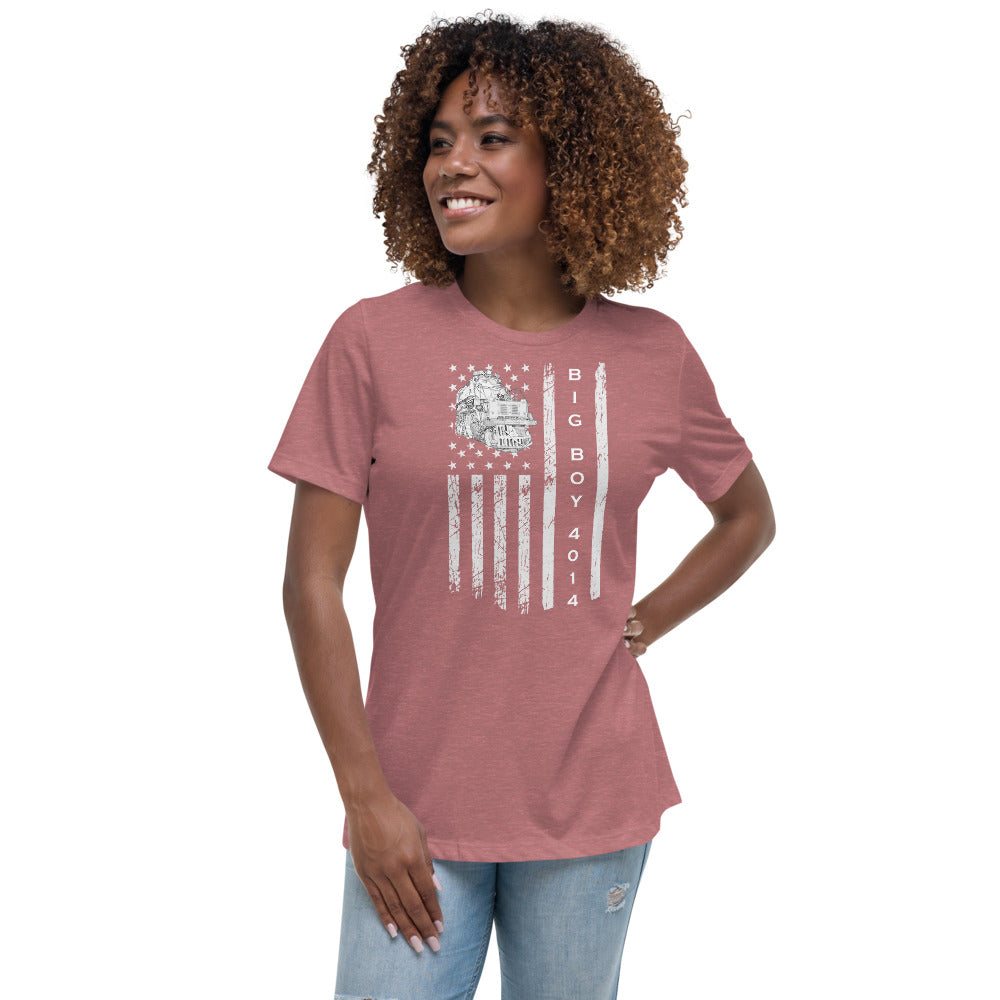 UP Big Boy 4014 American Flag Women's Relaxed T-Shirt - Broken Knuckle Apparel