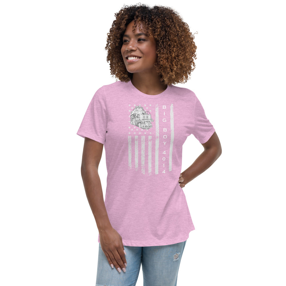 UP Big Boy 4014 American Flag Women's Relaxed T-Shirt - Broken Knuckle Apparel