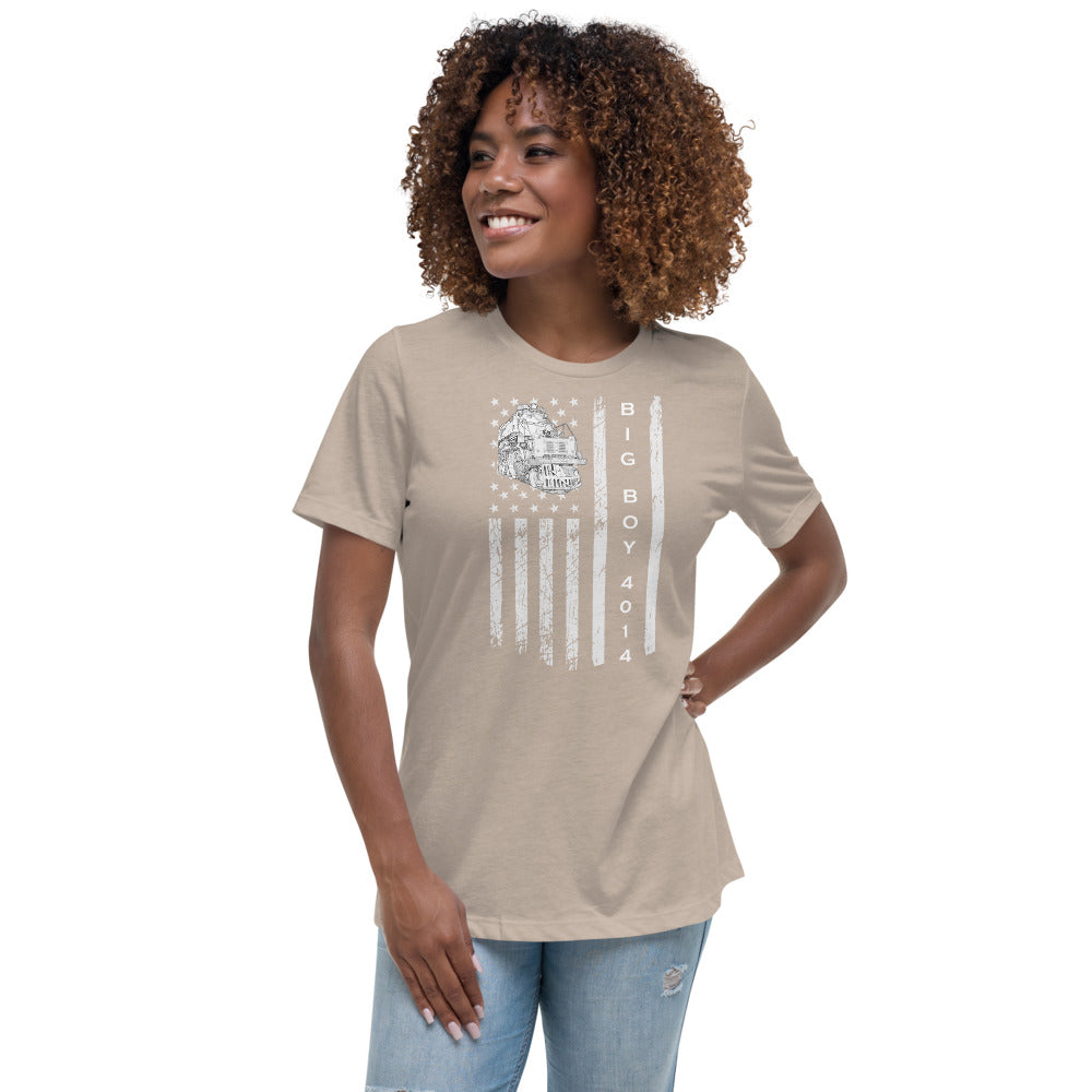 UP Big Boy 4014 American Flag Women's Relaxed T-Shirt - Broken Knuckle Apparel