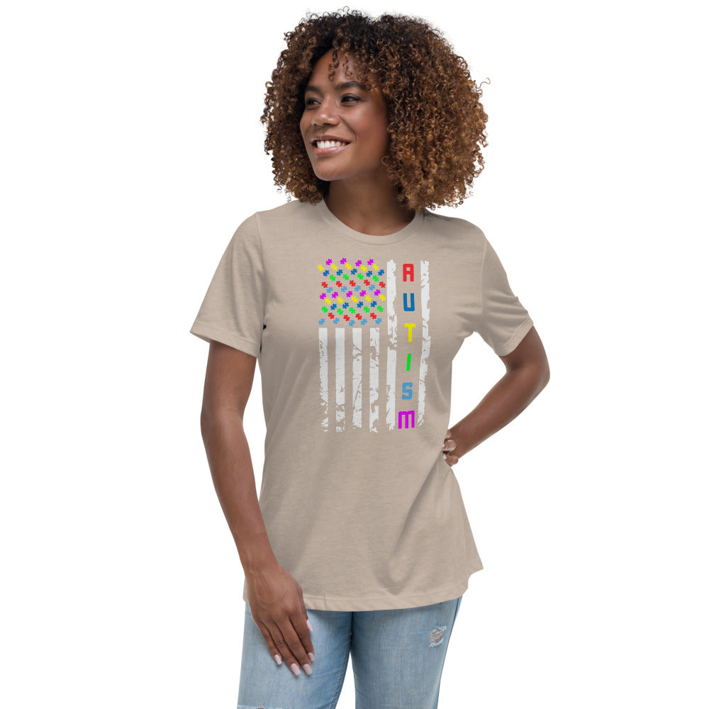 Autism Awareness American Flag Women's Relaxed T-Shirt - Broken Knuckle Apparel
