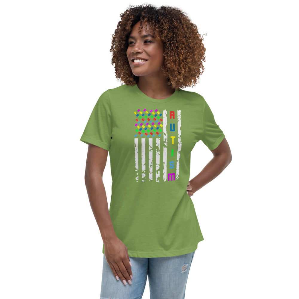 Autism Awareness American Flag Women's Relaxed T-Shirt - Broken Knuckle Apparel
