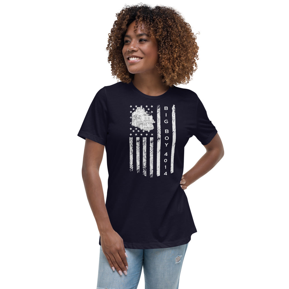UP Big Boy 4014 American Flag Women's Relaxed T-Shirt - Broken Knuckle Apparel