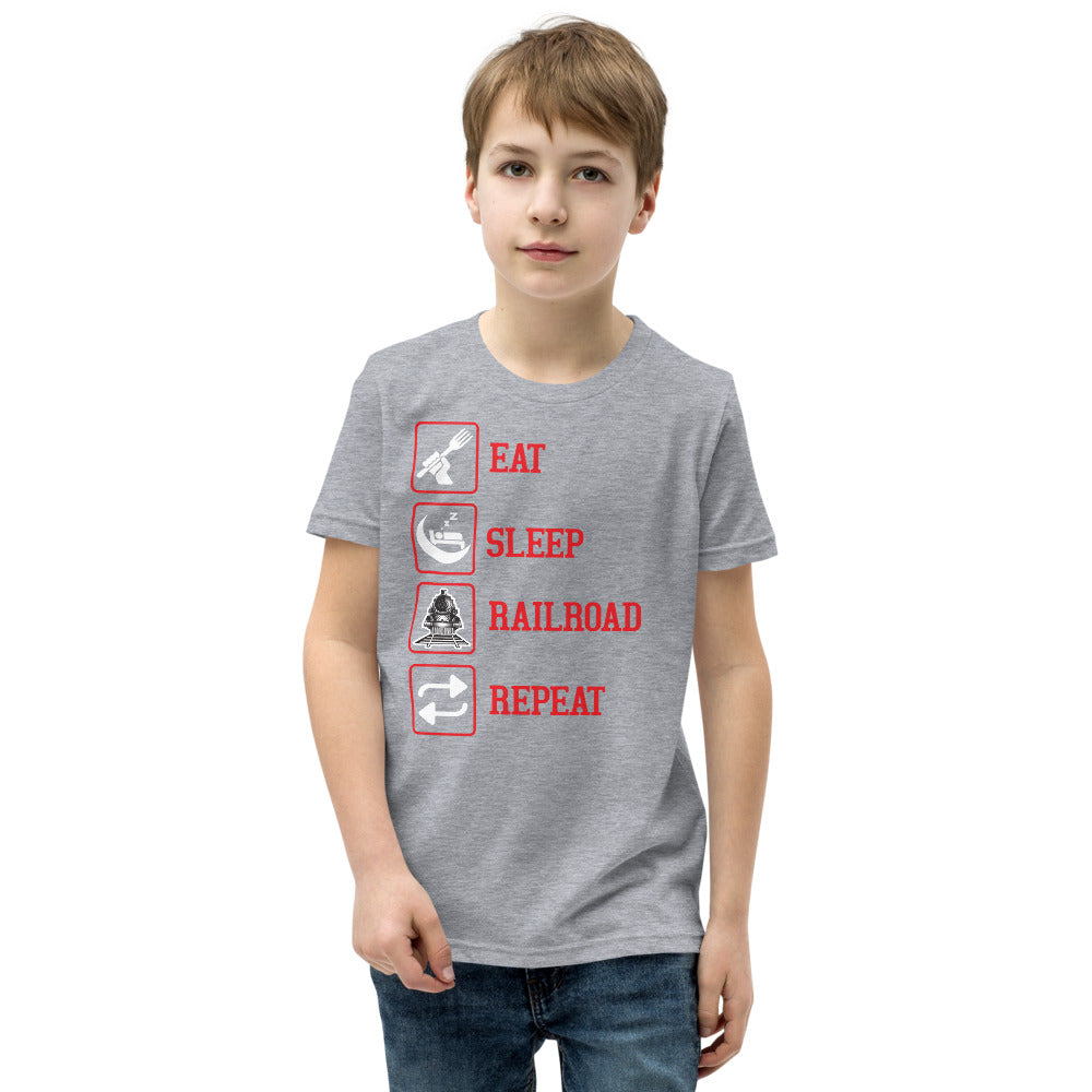 Eat, Sleep, Railroad, Repeat Youth Short Sleeve T-Shirt - Broken Knuckle Apparel