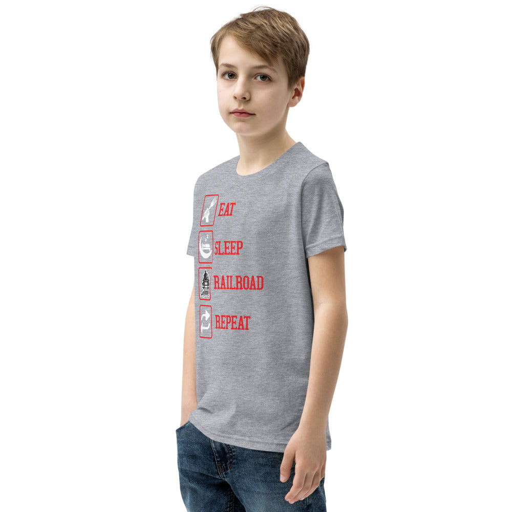 Eat, Sleep, Railroad, Repeat Youth Short Sleeve T-Shirt - Broken Knuckle Apparel