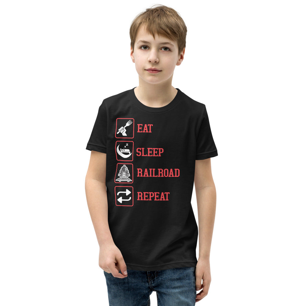 Eat, Sleep, Railroad, Repeat Youth Short Sleeve T-Shirt - Broken Knuckle Apparel