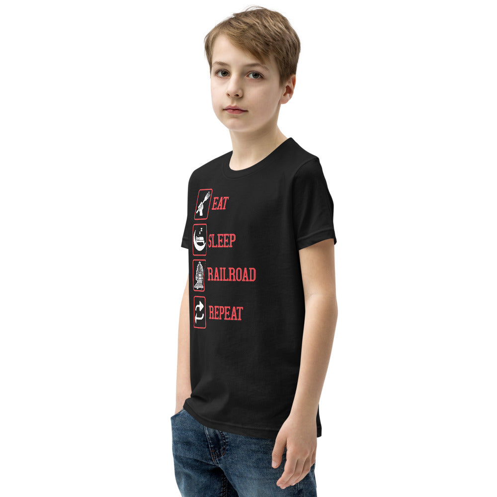 Eat, Sleep, Railroad, Repeat Youth Short Sleeve T-Shirt - Broken Knuckle Apparel
