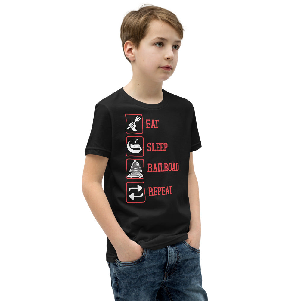 Eat, Sleep, Railroad, Repeat Youth Short Sleeve T-Shirt - Broken Knuckle Apparel
