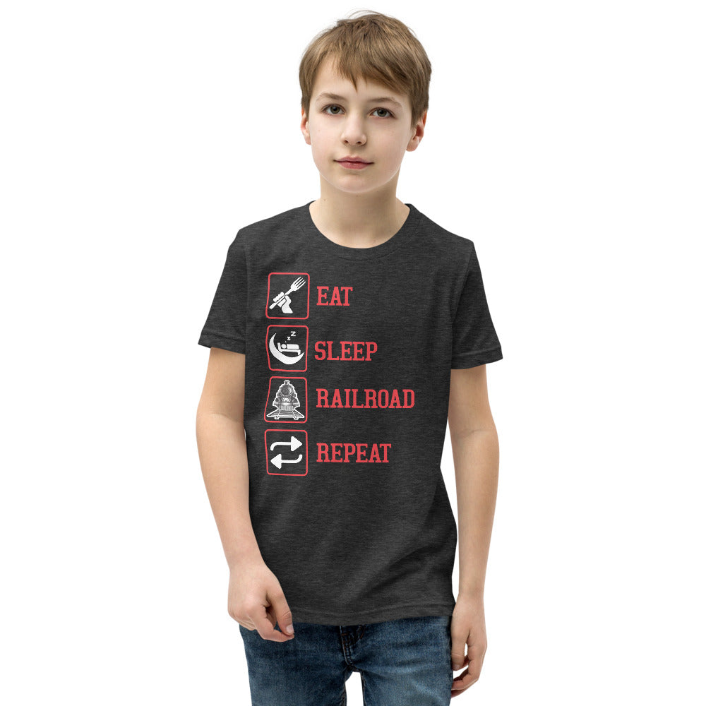 Eat, Sleep, Railroad, Repeat Youth Short Sleeve T-Shirt - Broken Knuckle Apparel
