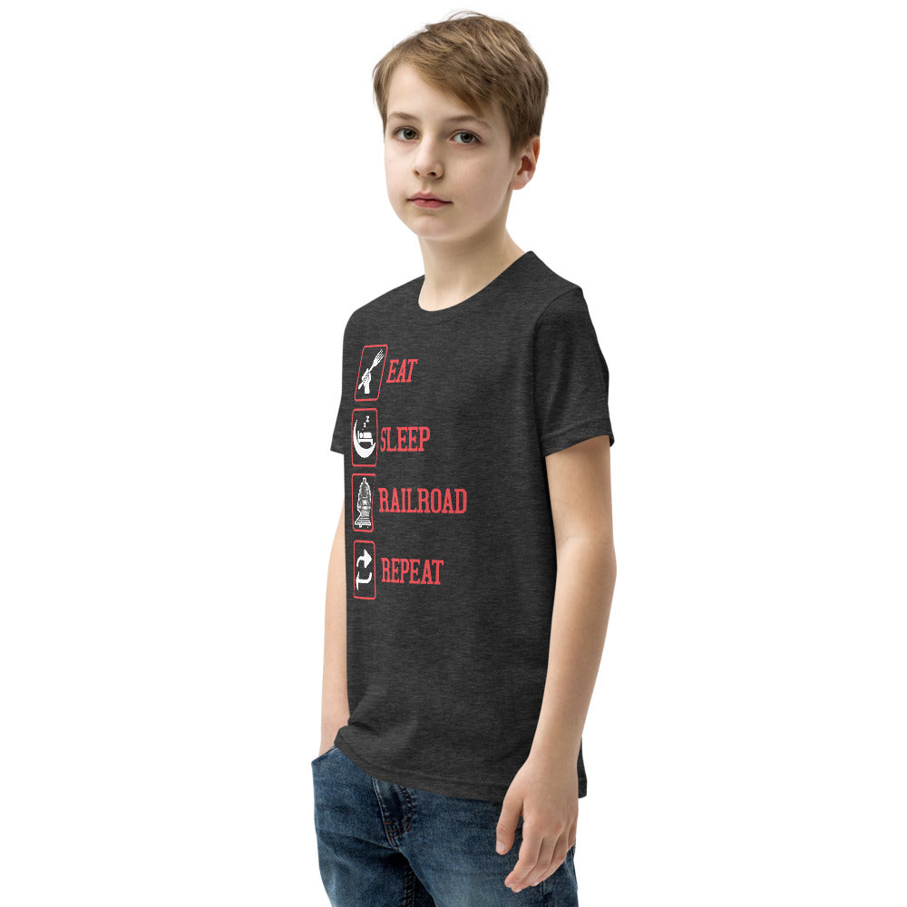 Eat, Sleep, Railroad, Repeat Youth Short Sleeve T-Shirt - Broken Knuckle Apparel