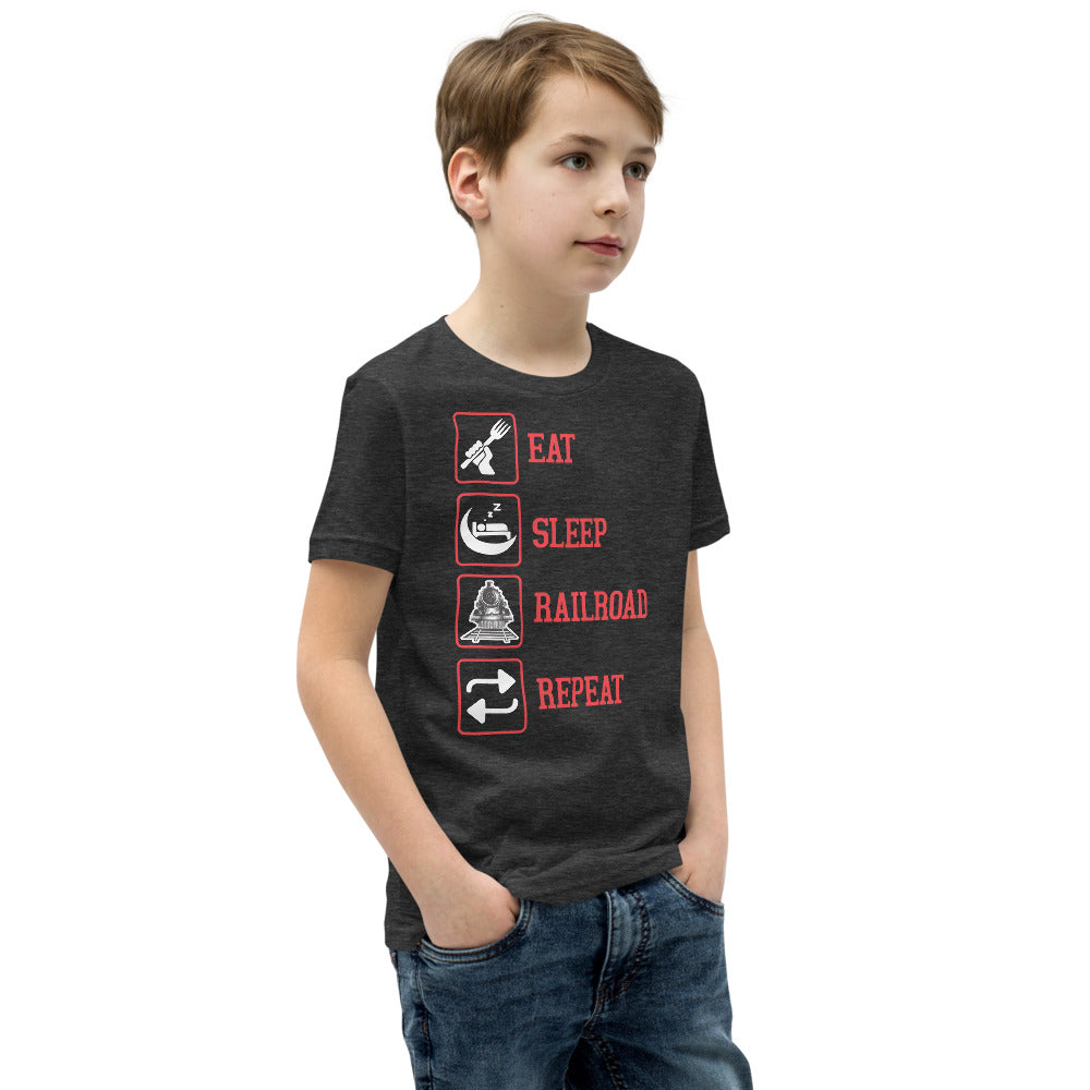 Eat, Sleep, Railroad, Repeat Youth Short Sleeve T-Shirt - Broken Knuckle Apparel