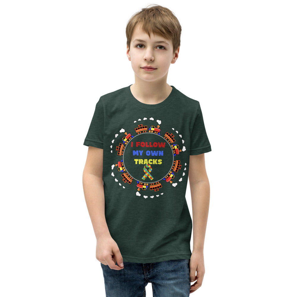 I Follow My Own Tracks Autism Awareness Youth Short Sleeve T-Shirt - Broken Knuckle Apparel