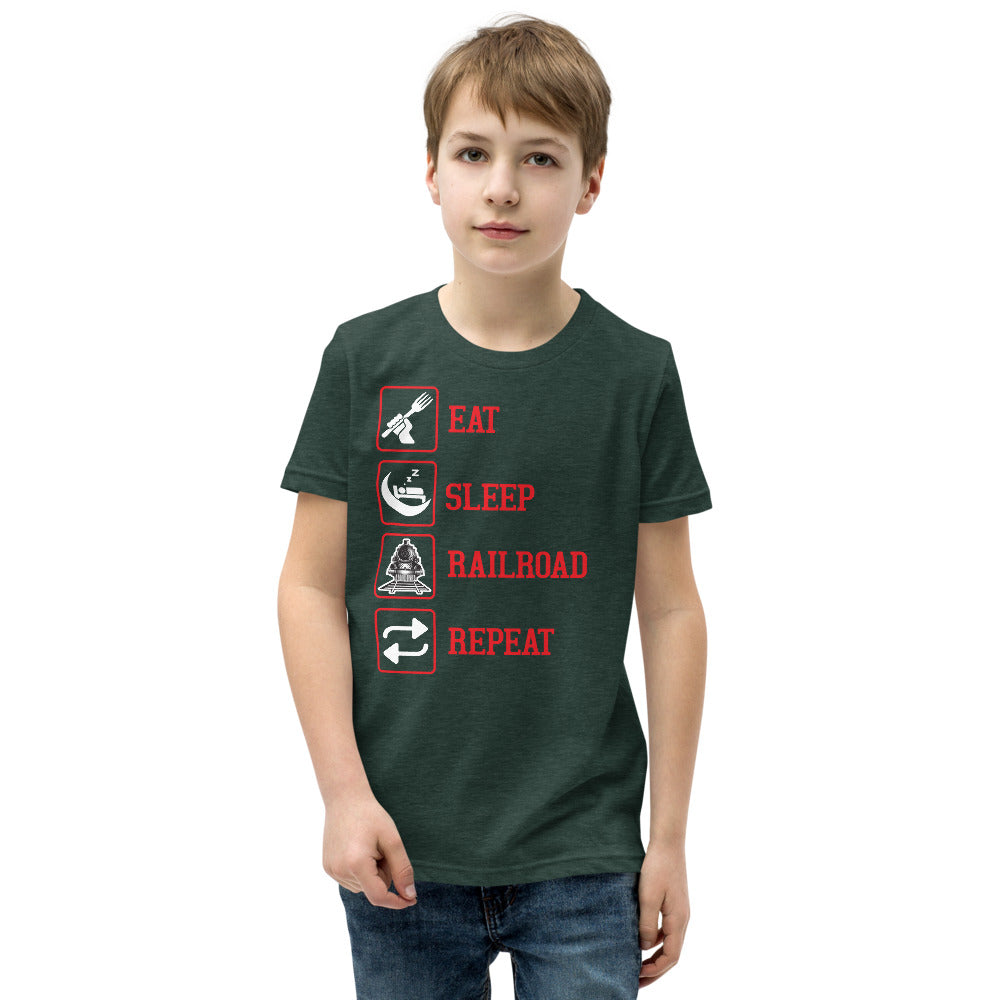 Eat, Sleep, Railroad, Repeat Youth Short Sleeve T-Shirt - Broken Knuckle Apparel