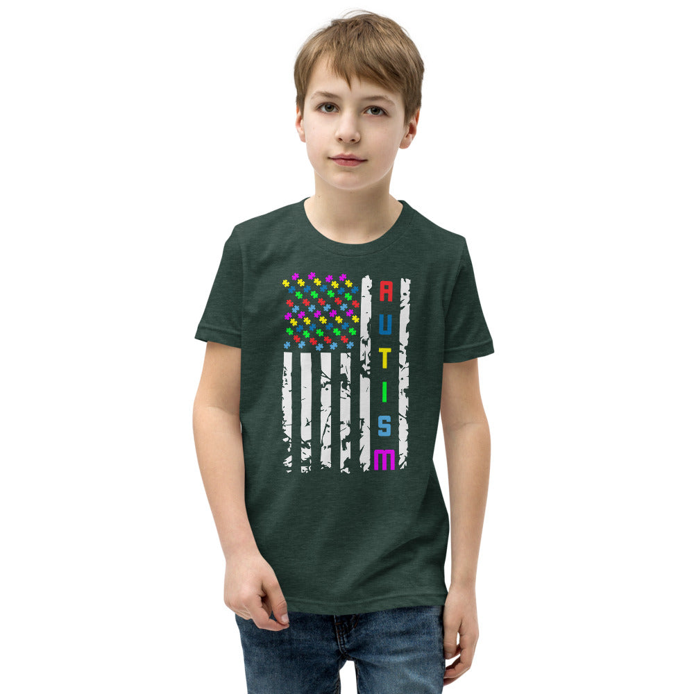 Autism Awareness American Flag Youth Short Sleeve T-Shirt - Broken Knuckle Apparel