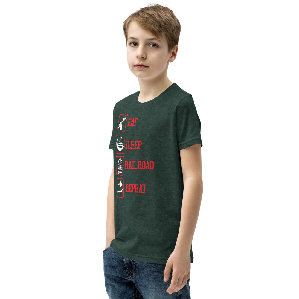 Eat, Sleep, Railroad, Repeat Youth Short Sleeve T-Shirt - Broken Knuckle Apparel