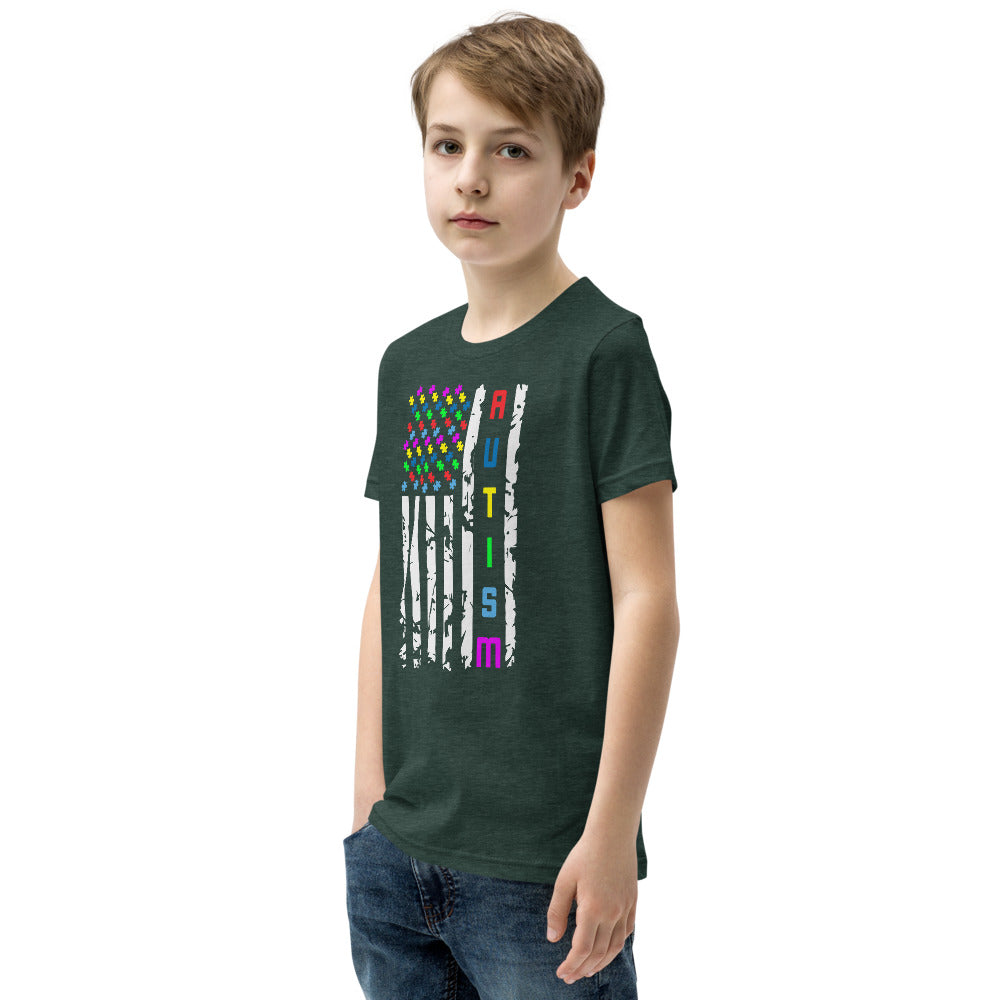 Autism Awareness American Flag Youth Short Sleeve T-Shirt - Broken Knuckle Apparel