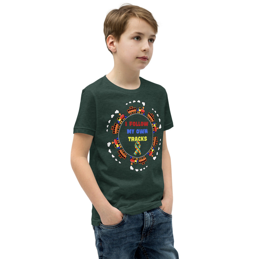 I Follow My Own Tracks Autism Awareness Youth Short Sleeve T-Shirt - Broken Knuckle Apparel