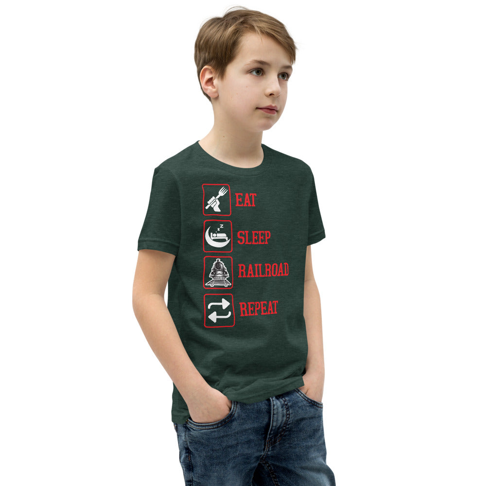 Eat, Sleep, Railroad, Repeat Youth Short Sleeve T-Shirt - Broken Knuckle Apparel