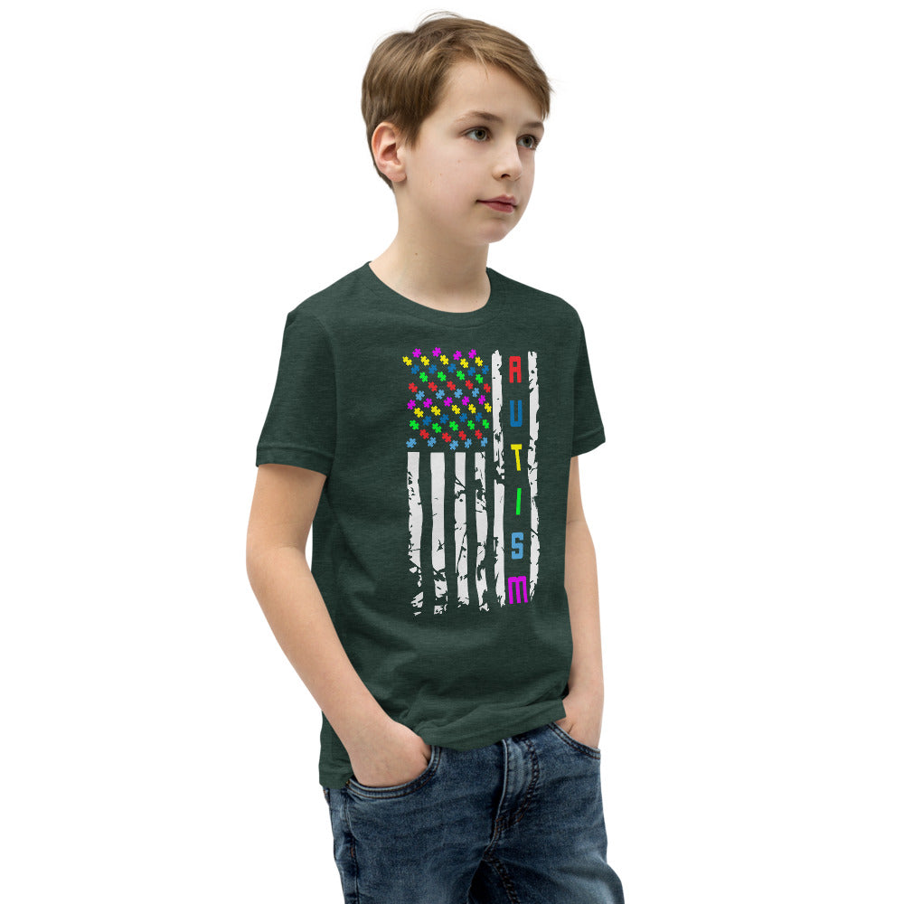 Autism Awareness American Flag Youth Short Sleeve T-Shirt - Broken Knuckle Apparel