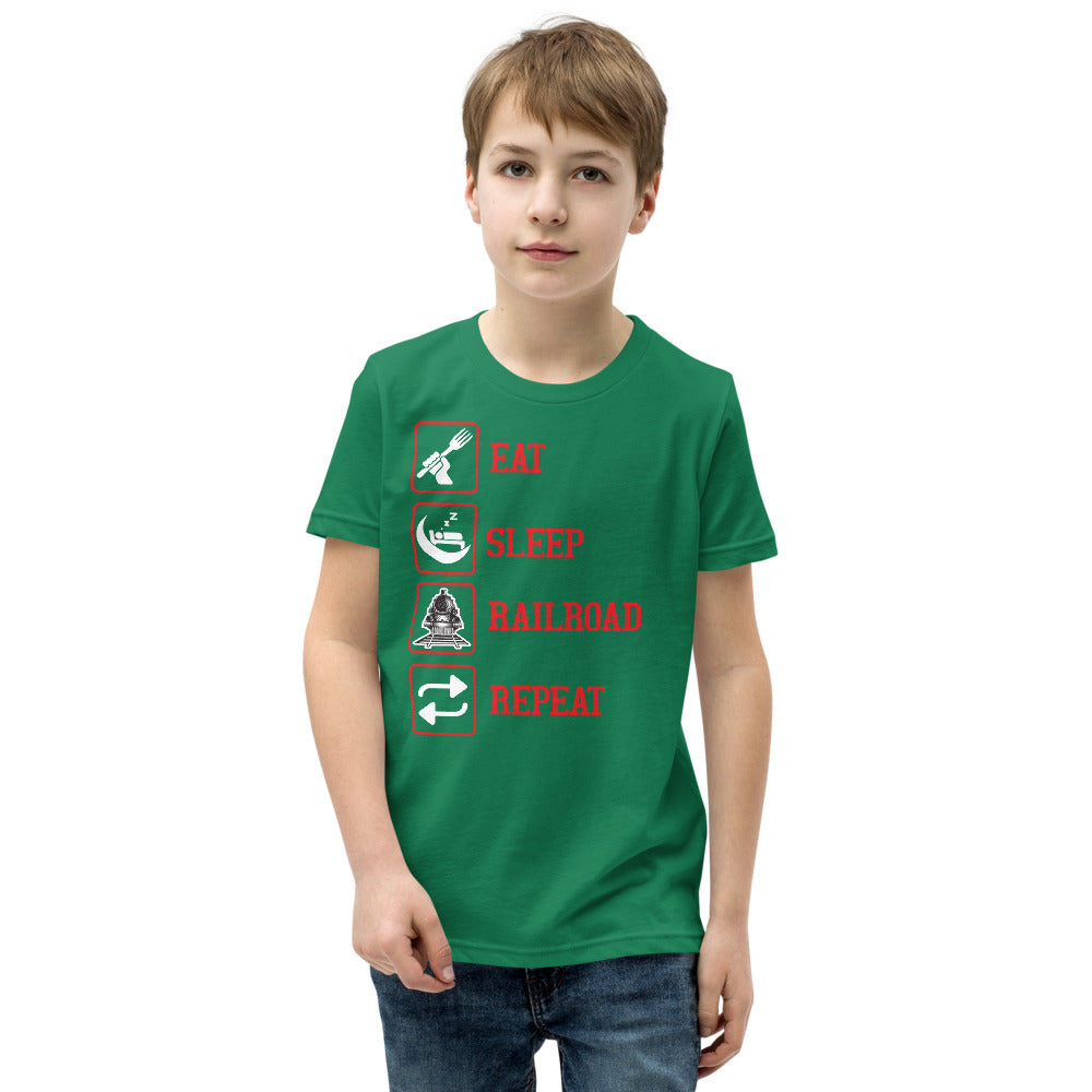 Eat, Sleep, Railroad, Repeat Youth Short Sleeve T-Shirt - Broken Knuckle Apparel