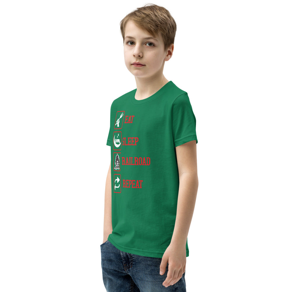 Eat, Sleep, Railroad, Repeat Youth Short Sleeve T-Shirt - Broken Knuckle Apparel