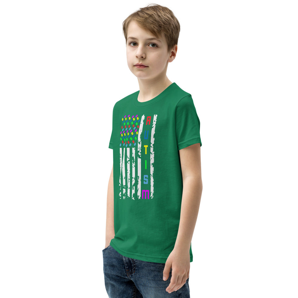 Autism Awareness American Flag Youth Short Sleeve T-Shirt - Broken Knuckle Apparel