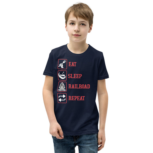 Eat, Sleep, Railroad, Repeat Youth Short Sleeve T-Shirt - Broken Knuckle Apparel