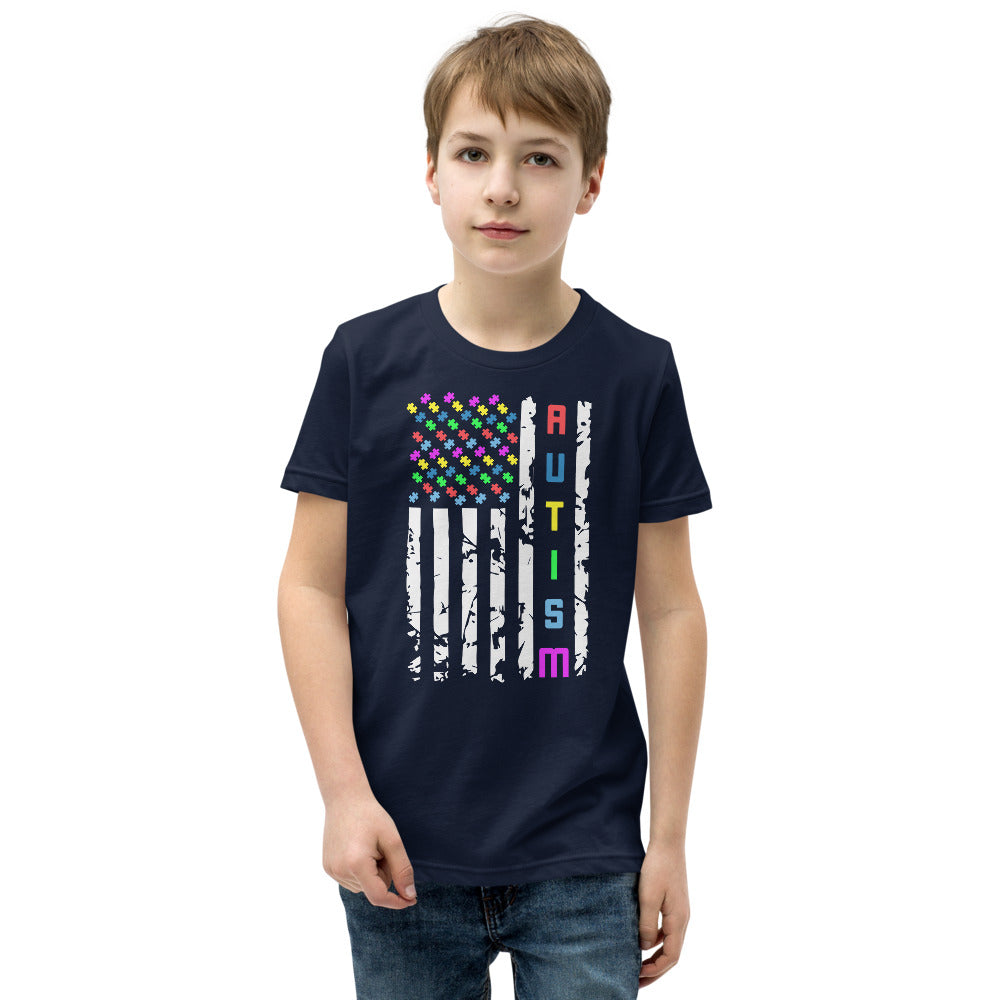 Autism Awareness American Flag Youth Short Sleeve T-Shirt - Broken Knuckle Apparel