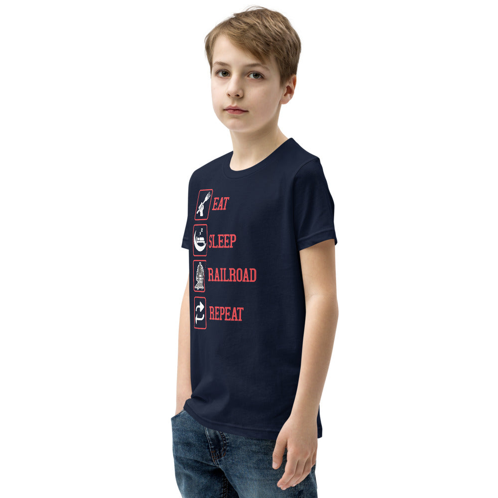 Eat, Sleep, Railroad, Repeat Youth Short Sleeve T-Shirt - Broken Knuckle Apparel