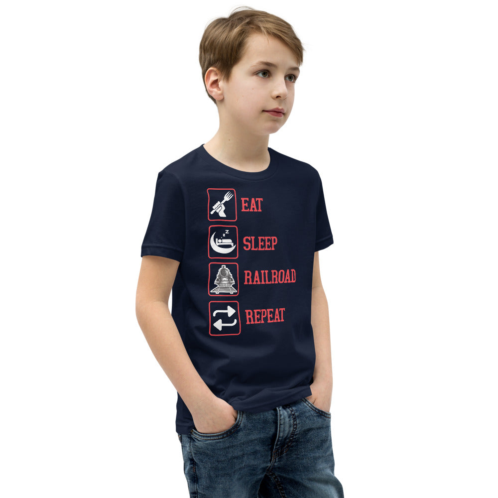 Eat, Sleep, Railroad, Repeat Youth Short Sleeve T-Shirt - Broken Knuckle Apparel