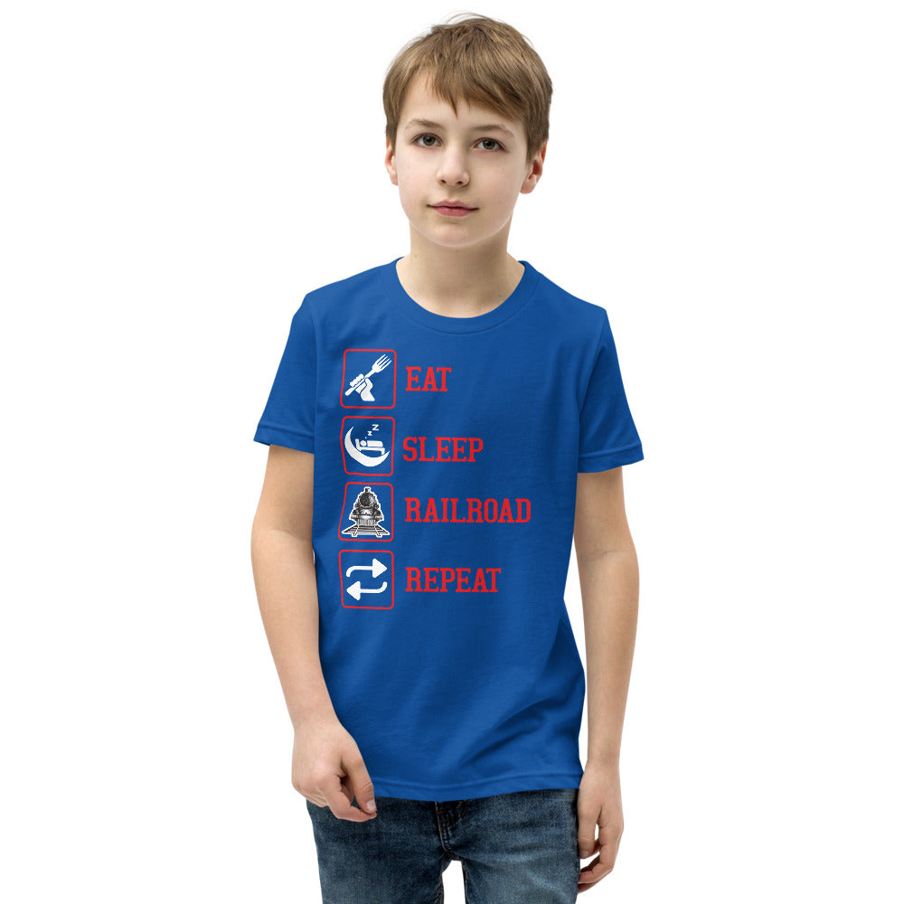 Eat, Sleep, Railroad, Repeat Youth Short Sleeve T-Shirt - Broken Knuckle Apparel