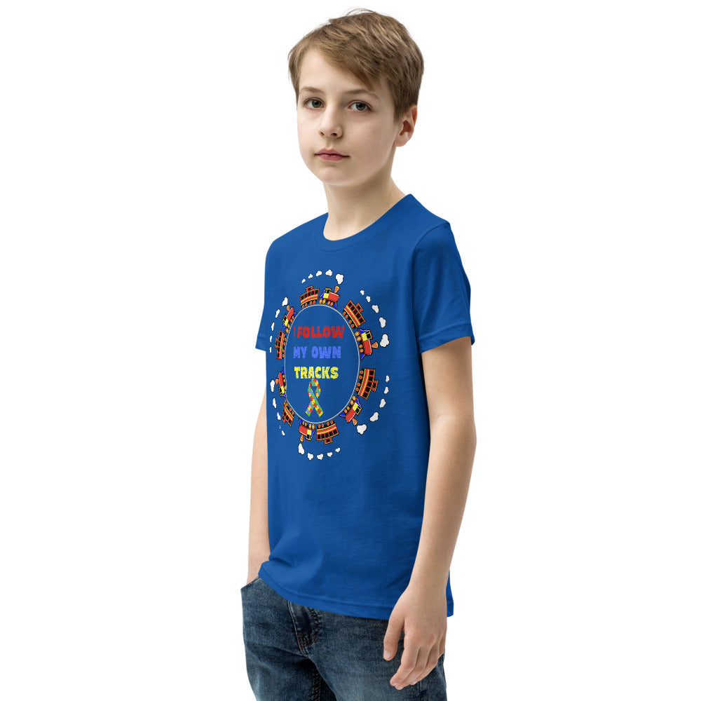 I Follow My Own Tracks Autism Awareness Youth Short Sleeve T-Shirt - Broken Knuckle Apparel