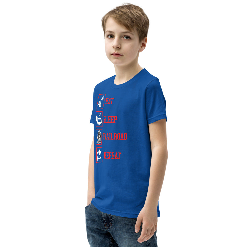 Eat, Sleep, Railroad, Repeat Youth Short Sleeve T-Shirt - Broken Knuckle Apparel