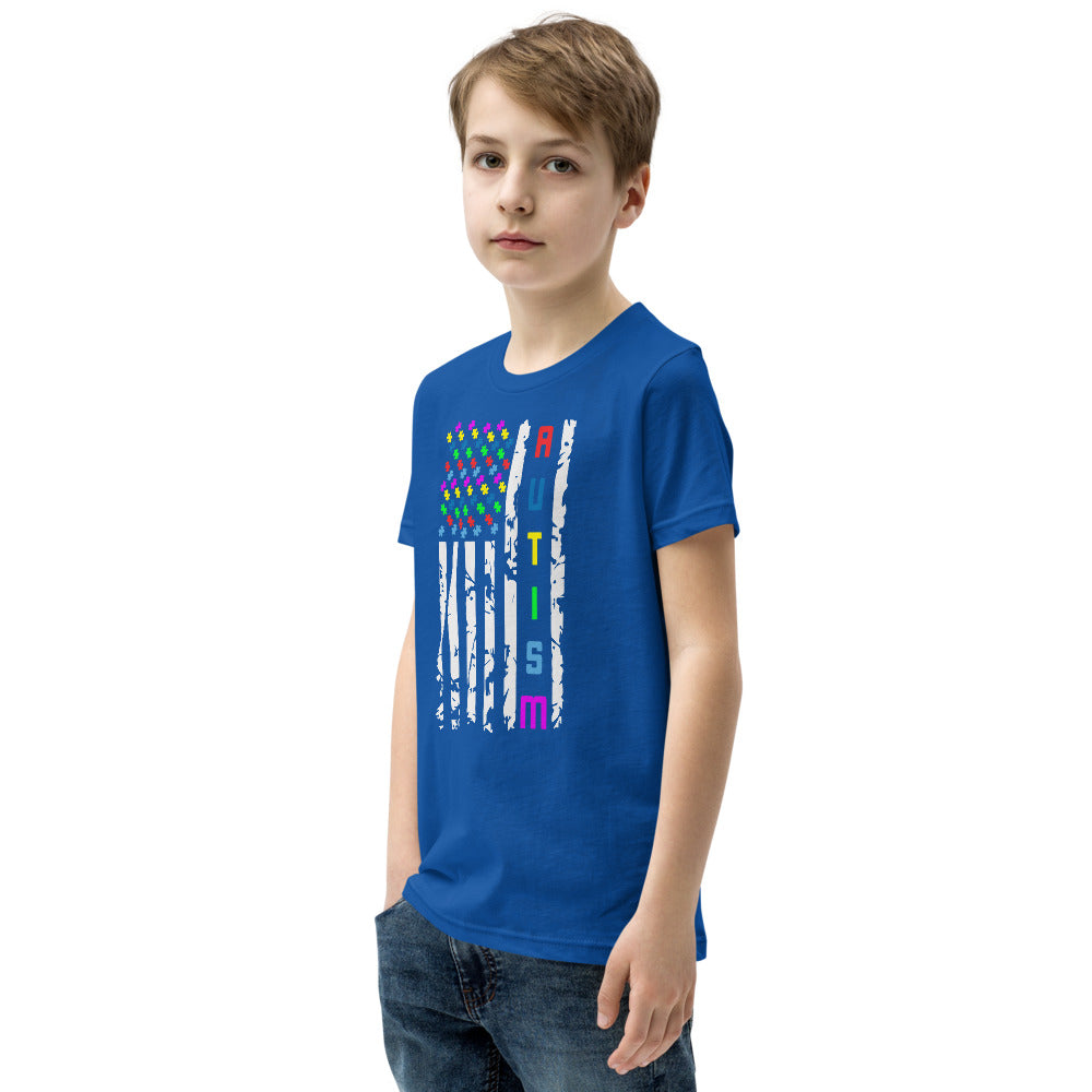 Autism Awareness American Flag Youth Short Sleeve T-Shirt - Broken Knuckle Apparel