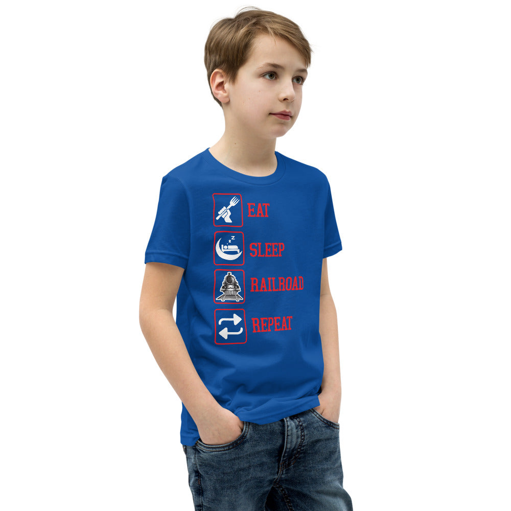 Eat, Sleep, Railroad, Repeat Youth Short Sleeve T-Shirt - Broken Knuckle Apparel