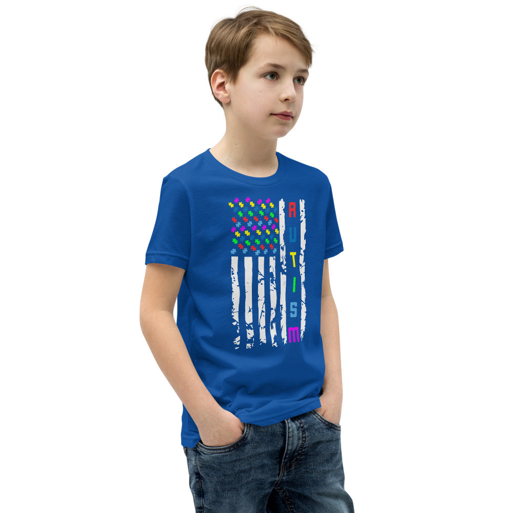Autism Awareness American Flag Youth Short Sleeve T-Shirt - Broken Knuckle Apparel